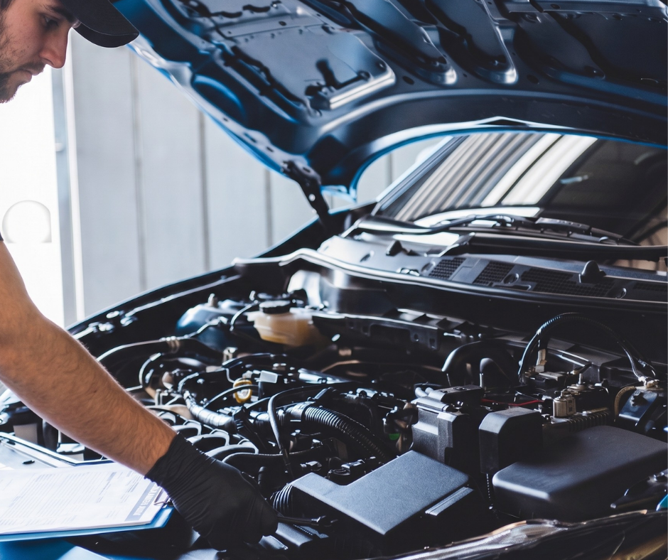 Mechanic Inspecting The Engine Bay Of A Car